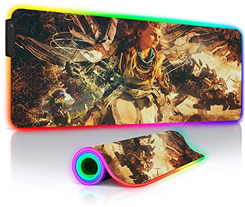 Alfombrillas de ratón Grandes Horizon Zero Alfombrilla Teclado RGB Juegos Anime Retroiluminación LED PC Portátil Alfombrilla Juego 35,4X15,7 Pulgadas