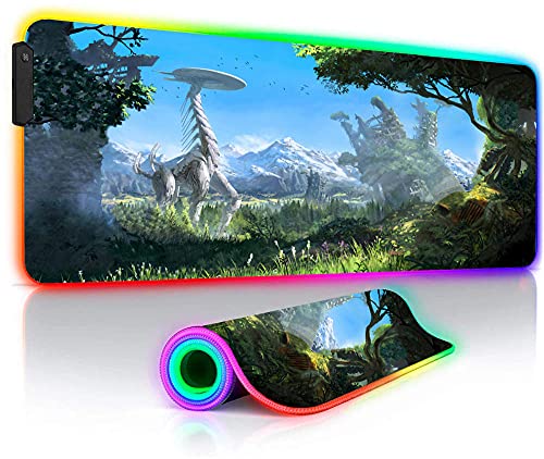 Alfombrillas de ratón Grandes Horizon Zero RGB Juegos Almohadilla Teclado Anime LED Brillante 7 Colores PC Portátil Alfombrilla Juego 31,5 X 11,8 Pulgadas