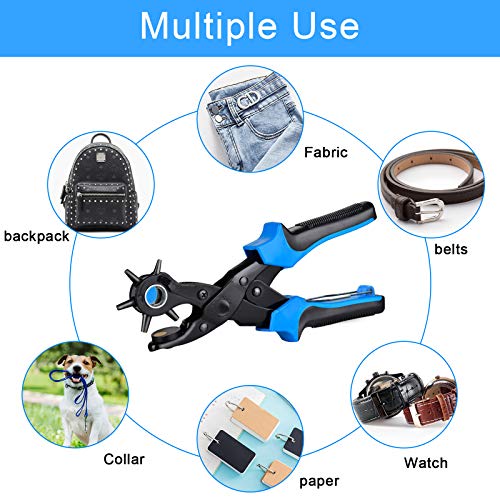 Alicate Sacabocados, opamoo Alicates Sacabocado Agujero 6 Tamaños Perforadora Puzones Punzón de cinturón con 340 Piezas Botones Punzones de Agujero Juego para Cinturones Correas Papel