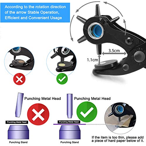 Alicate Sacabocados, opamoo Alicates Sacabocado Agujero 6 Tamaños Perforadora Puzones Punzón de cinturón con 340 Piezas Botones Punzones de Agujero Juego para Cinturones Correas Papel
