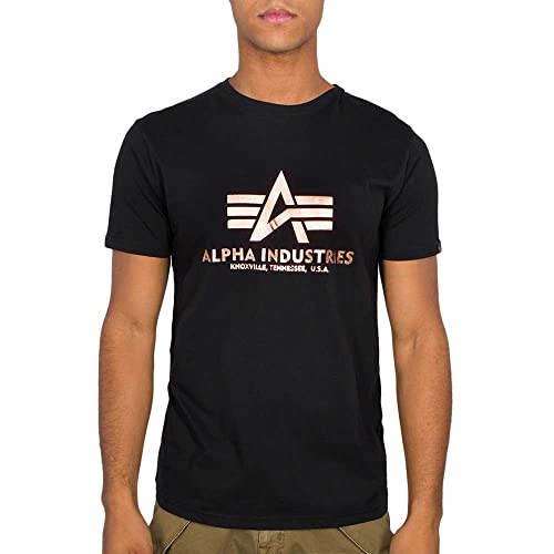 ALPHA INDUSTRIES de los Hombres Camiseta básica con Estampado de lámina, Negro, XXL