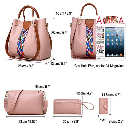 AlwaySky Juego de bolsos de mujer 4 en 1 de piel sintética suave con asa, bolsa de transporte, bolso cruzado y monedero., color Rojo, talla 1