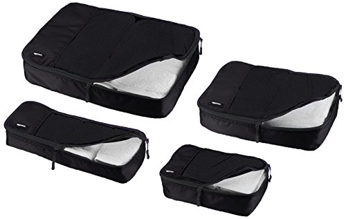 Amazon Basics - Bolsas de equipaje (pequeña, mediana, grande y alargada, 4 unidades), Negro