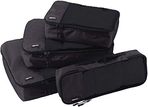 Amazon Basics - Bolsas de equipaje (pequeña, mediana, grande y alargada, 4 unidades), Negro