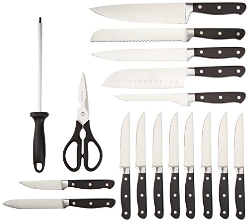 Amazon Basics Premium - Juego de cuchillos de cocina y soporte (18 piezas)