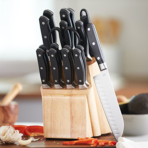 Amazon Basics Premium - Juego de cuchillos de cocina y soporte (18 piezas)