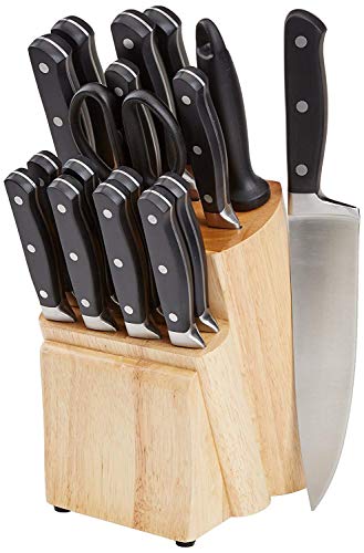 Amazon Basics Premium - Juego de cuchillos de cocina y soporte (18 piezas)