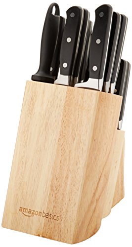 Amazon Basics Premium - Juego de cuchillos de cocina y soporte (18 piezas)