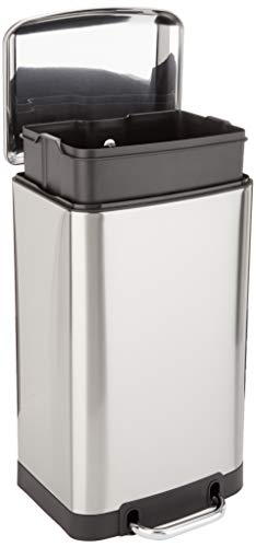 Amazon Basics Rectangle Soft-Close Trash Can with Steel Bar Pedal, Nickel, 20L