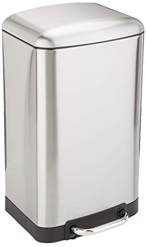 Amazon Basics Rectangle Soft-Close Trash Can with Steel Bar Pedal, Nickel, 20L