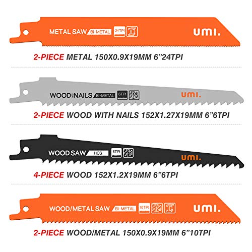 Amazon Brand - Umi Hojas de Sierra Sable para Metal, Madera y Madera con Uñas, 10PCs, BIM y HCS, con bolsa organizador