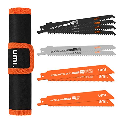 Amazon Brand - Umi Hojas de Sierra Sable para Metal, Madera y Madera con Uñas, 10PCs, BIM y HCS, con bolsa organizador