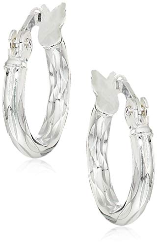 Amazon Collection 2 mm x 12 mm Pendientes de aro, Plata de Ley chapada en rodio, One Size