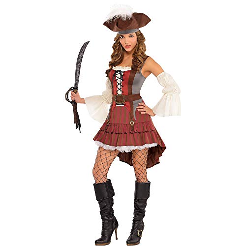amscan 844604-55 Disfraz de pirata para mujer con sombrero y mangas-Talla 8-10-1 PC