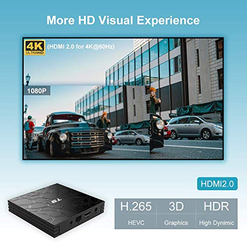 Android TV Box, T9 Android 9.0 TV BOX 4GB RAM/32GB ROM RK3318 Quad-Core Media Box Soporte 2.4GHz/5.0GHz WiFi 64 bits H.265 Bluetooth 4.0 DLNA UHD 4K Mini TV Box