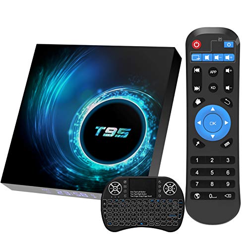 Android TV Box,Android 10.0 TV Box 2GB RAM / 16GB ROM H616 Quad Core 64 bits, Soporta 2.4G + 5G Dual WiFi BT5.0 6K 3D H.265 Smart TV Boxes con Mini Teclado inalámbrico retroiluminado