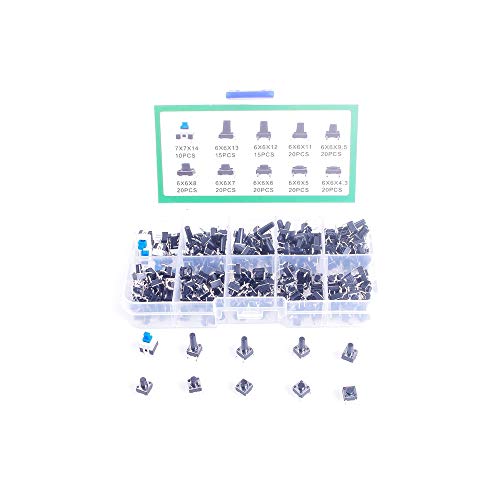 ANGEEK 10 Models 180pcs 6 * 6 Tact Switch Tactile Push Button Switch Kit, Height: 4.3MM~14MM Dip 4P Micro Switch 6x6 Key Switch