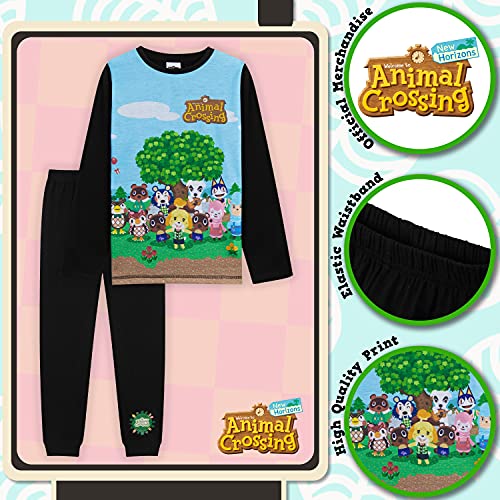 Animal Crossing Pijamas Niños, Pijama Dos Piezas De Manga Larga Y Corta, Merchandising para Niños Y Adolescentes De 5 A 14 Años (Negro, 13-14 años)