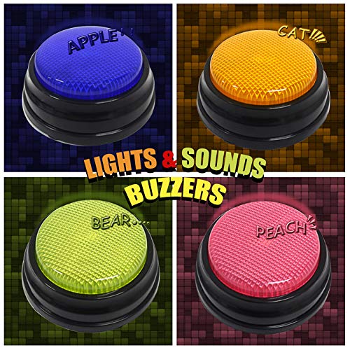 Aoresac Buzzer - Sonora de grabación Vocal fácil de transportar, zumbadores de sonido, luz para juegos de familia, entrenamiento de animales, juego de 4 (tipo 1)