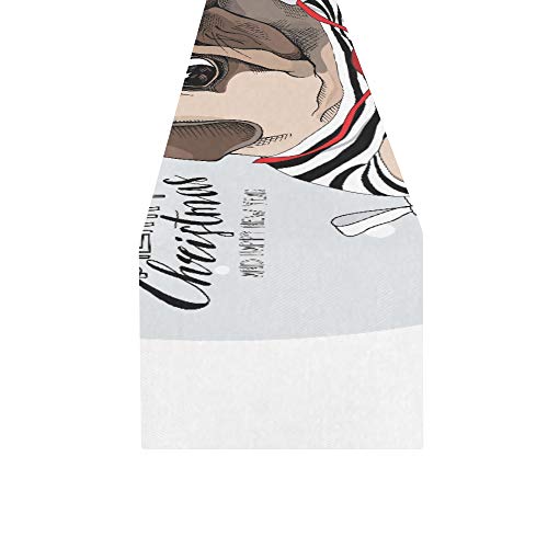 AQQA Table Runner Bedroom Christmas Puppy Dog Pug Nightstand Table Runner Diner Table Runner 16x72 Inch For Dinner Parties Events Decor