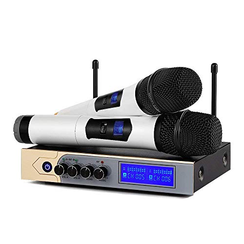 ARCHEER Micrófono Inalámbrico Profesional Karaoke Sistema UHF Bluetooth de Micrófono Dual Dinámico Portátil de Mano con Pantalla LED para Reuniones, Bodas, Clases, Fiesta, DJ