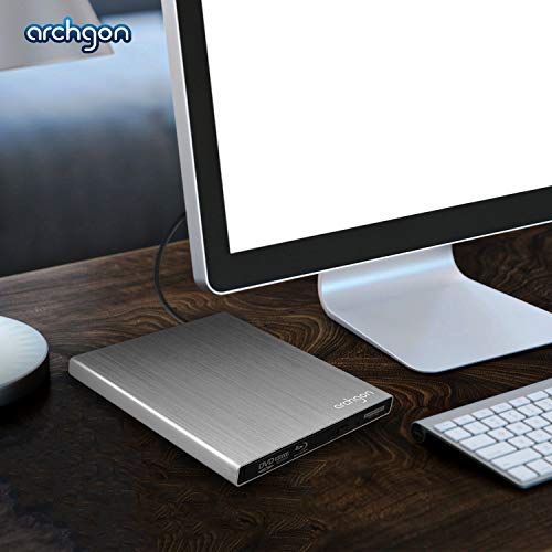 Archgon Star UHD 4K-Ultra HD BD Reproductor Player Externo, lectores grabadora de BLU-Ray BDXL para PC USB 3.0 USB-C, M-Disc, Caja de protección, Unidad bluray Externa, Lector UHD, ALU Plateado