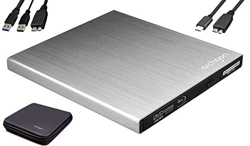 Archgon Star UHD 4K-Ultra HD BD Reproductor Player Externo, lectores grabadora de BLU-Ray BDXL para PC USB 3.0 USB-C, M-Disc, Caja de protección, Unidad bluray Externa, Lector UHD, ALU Plateado