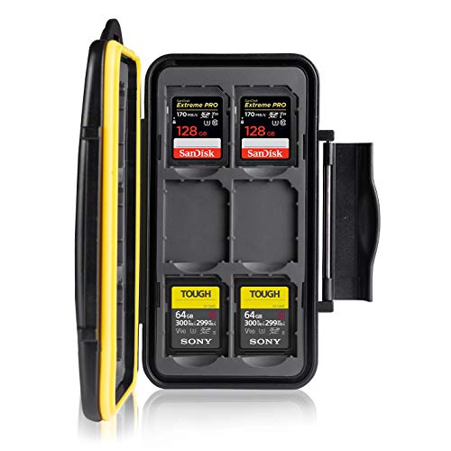 Ares Foto® Estuche impermeable Anti-choque para tarjetas de memorias 12 x tarjetas SD. Recubrimiento de goma de alta calidad: Protección perfecta contra la humedad.