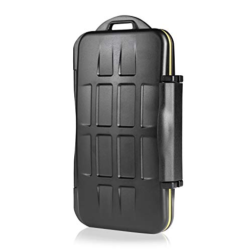 Ares Foto® Estuche impermeable Anti-choque para tarjetas de memorias 12 x tarjetas SD. Recubrimiento de goma de alta calidad: Protección perfecta contra la humedad.
