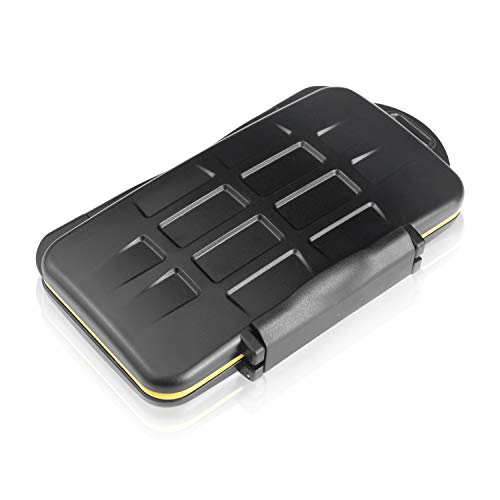 Ares Foto® Estuche impermeable Anti-choque para tarjetas de memorias 12 x tarjetas SD. Recubrimiento de goma de alta calidad: Protección perfecta contra la humedad.
