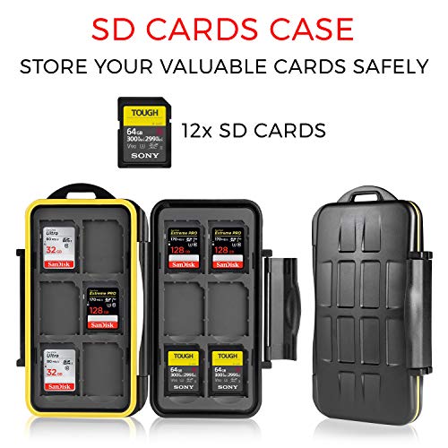 Ares Foto® Estuche impermeable Anti-choque para tarjetas de memorias 12 x tarjetas SD. Recubrimiento de goma de alta calidad: Protección perfecta contra la humedad.