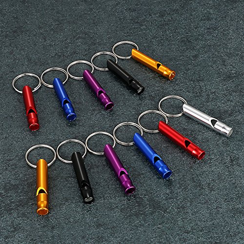 Aroncent Silbato de Supervivencia de Emergencia Profesional Conjunto de Llavero de Aluminio de Multicolor para Senderismo Acampada Alpinismo y Deportes Exteriores – 12PCS