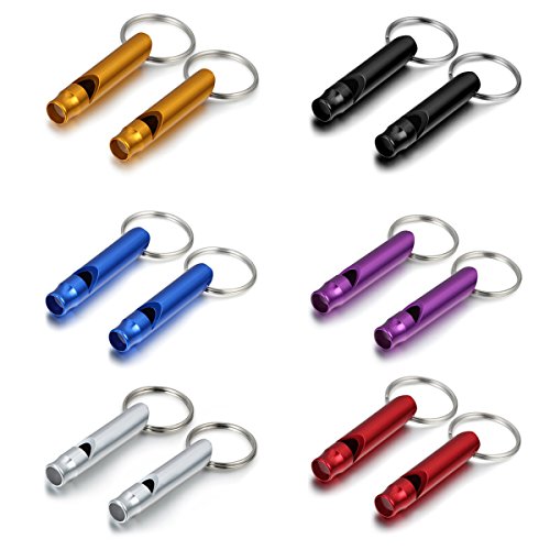 Aroncent Silbato de Supervivencia de Emergencia Profesional Conjunto de Llavero de Aluminio de Multicolor para Senderismo Acampada Alpinismo y Deportes Exteriores – 12PCS