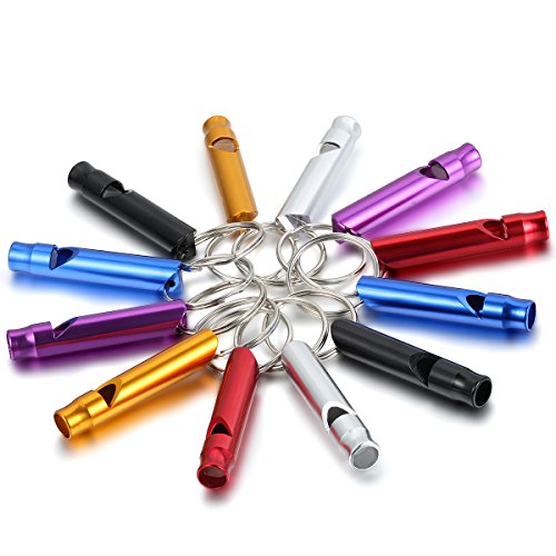 Aroncent Silbato de Supervivencia de Emergencia Profesional Conjunto de Llavero de Aluminio de Multicolor para Senderismo Acampada Alpinismo y Deportes Exteriores – 12PCS