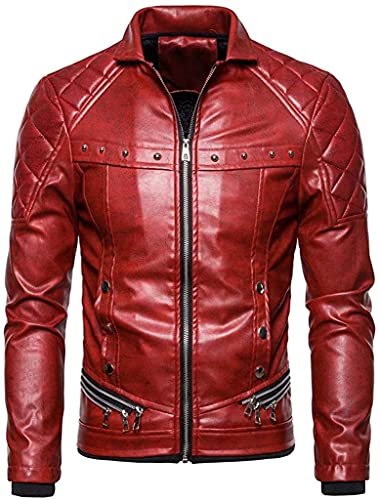 Asenie Men's Faux Leather Jacket Vintage Fur Collar Punk Gothic Motorcycle Jacket Retro Coat Steam Pocket Zipper Outwears