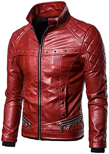 Asenie Men's Faux Leather Jacket Vintage Fur Collar Punk Gothic Motorcycle Jacket Retro Coat Steam Pocket Zipper Outwears