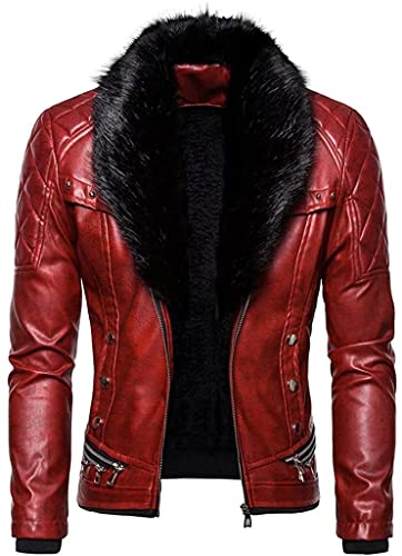 Asenie Men's Faux Leather Jacket Vintage Fur Collar Punk Gothic Motorcycle Jacket Retro Coat Steam Pocket Zipper Outwears