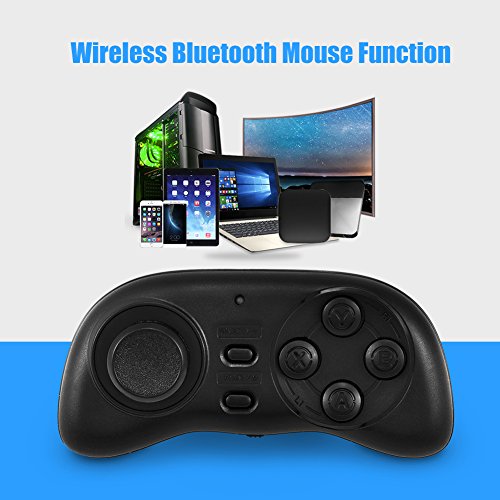 ASHATA Gamepad Bluetooth, Controlador de Juego inalámbrico portátil Bluetooth, Mini Gamepad, Joystick Handle Remote Shutter, Compatible con Android/iOS, Celular, Tabletas, PC, etc.(Negro)
