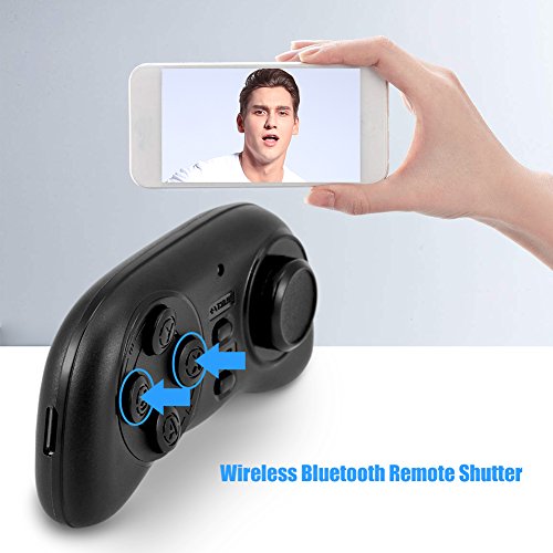 ASHATA Gamepad Bluetooth, Controlador de Juego inalámbrico portátil Bluetooth, Mini Gamepad, Joystick Handle Remote Shutter, Compatible con Android/iOS, Celular, Tabletas, PC, etc.(Negro)