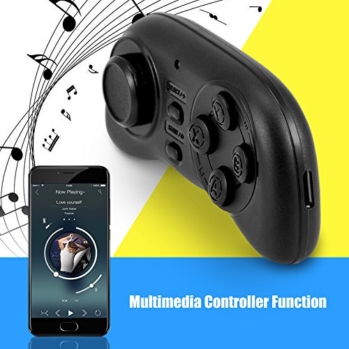 ASHATA Gamepad Bluetooth, Controlador de Juego inalámbrico portátil Bluetooth, Mini Gamepad, Joystick Handle Remote Shutter, Compatible con Android/iOS, Celular, Tabletas, PC, etc.(Negro)