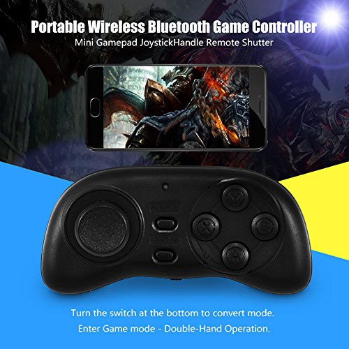 ASHATA Gamepad Bluetooth, Controlador de Juego inalámbrico portátil Bluetooth, Mini Gamepad, Joystick Handle Remote Shutter, Compatible con Android/iOS, Celular, Tabletas, PC, etc.(Negro)