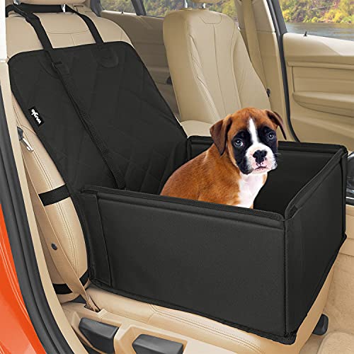 Asiento de coche para perro extra estable - Transportín coche robusto para perros pequeños y medianos - Paredes reforzadas y 3 cinturones - Cesta perro impermeable para asiento delantero o posterior
