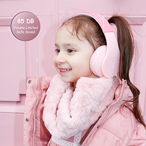 Auriculares Bluetooth para niños, PowerLocus Auriculares Inalámbricos Bluetooth de Diadema, Cascos Bluetooth con Micrófono para niñas y niños con 85DB Volumen Limitado, Auriculares Plegable, Ajustable
