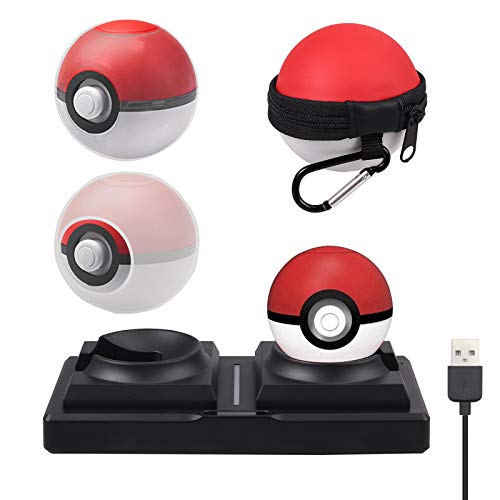 AUTOUTLET 4 en 1 Kit de accesorios para el controlador de Pokeball Plus Estuche de transporte Estuche transparente Funda de silicona y cargador Soporte Compatible con Nintendo Switch Pokémon