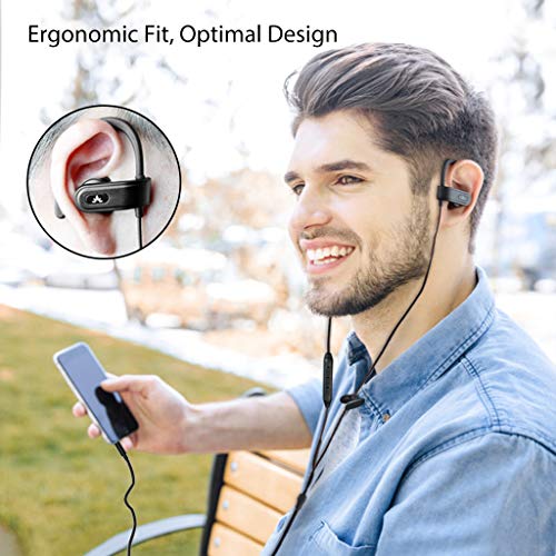 Avantree Auriculares Running Deportivos con Micrófono, Auriculares con Cable para Correr con Gancho de Oreja Compatibile con iPhone, Samsung - E171
