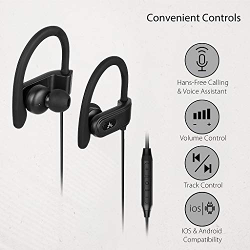 Avantree Auriculares Running Deportivos con Micrófono, Auriculares con Cable para Correr con Gancho de Oreja Compatibile con iPhone, Samsung - E171