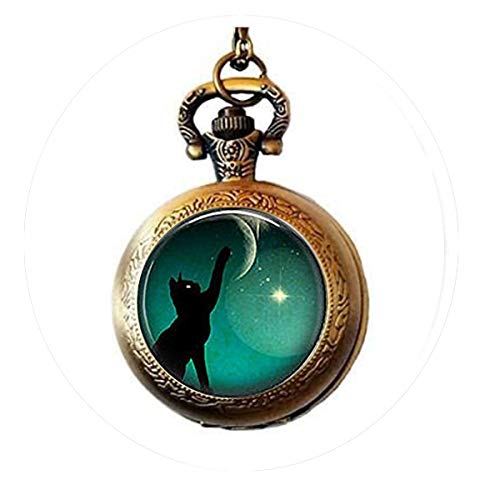 bab - Llavero de Gato Negro con Texto en inglés Moon Photo - Reloj de Bolsillo - Colgante de Cita de la Biblia