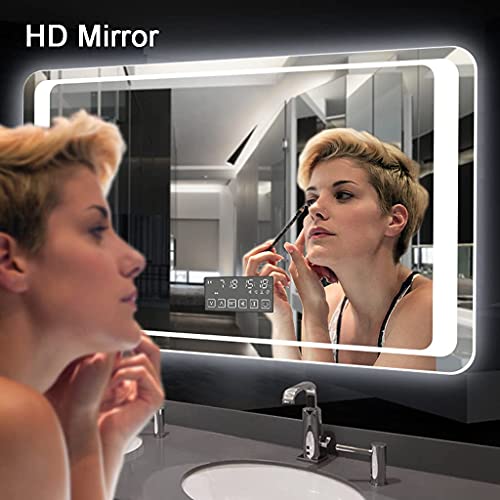 Backlit LED Illuminated Bathroom Mirror - Wall Mirrors with Demister Pad/Sensor Touch Switch Rectangle Makeup Mirror for Vanity Living Room Bedroom