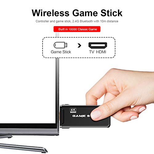 BakaKa Controlador de Joystick de Juego inalámbrico HDMI Game Stick Consola de Videojuegos Dobles incorporada 10000 Juegos Sistema de código Abierto 64GB