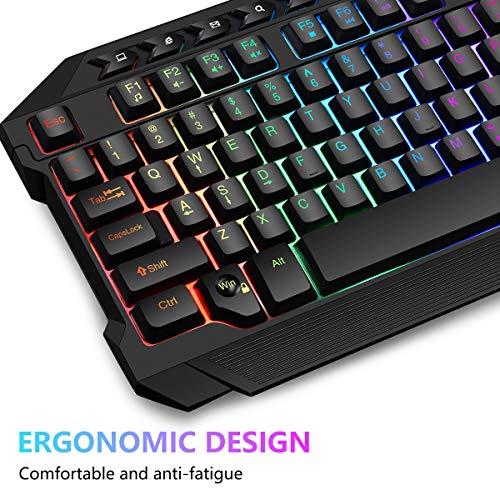 BAKTH Packs de Teclado y Ratón para Juegos, Color del Arcoiris Retroiluminada USB LED del Gaming Teclado y 3600DPI Ratón con Cable para Gamers PC o Trabajo